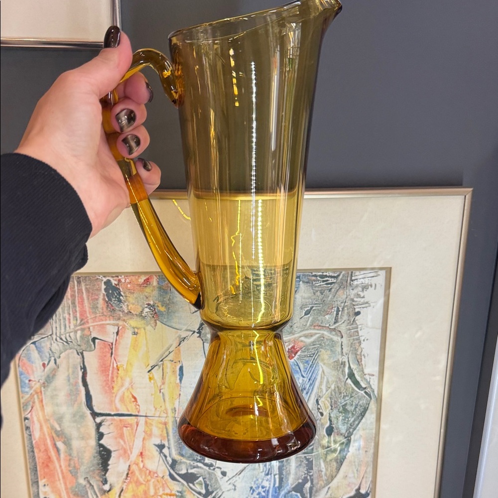 Mid Century Modern Cocktail Pitcher Handblown Amber Glass Amber - Picture 4 of 6